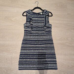 Unique striped dress Spanish mini woven Paris navy blue and black tweed shift